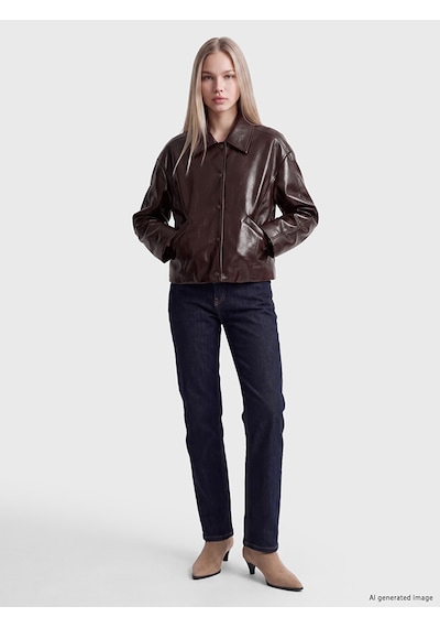 Lcw Vision Bordo Oversize Kadın Deri Görünümlü Ceket