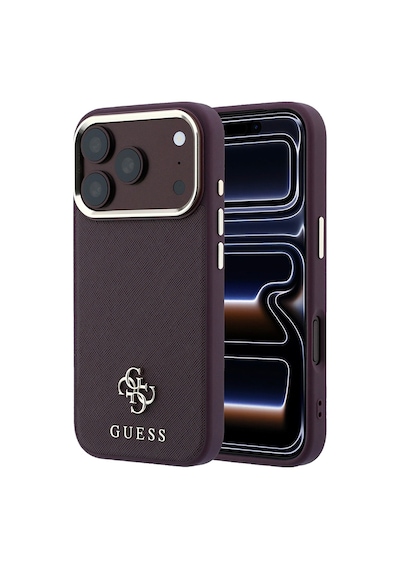 Apple iPhone Uyumlu 18 Pro Kılıf Guess Lisanslı M-safeli Klasik Yazı Ve 4g Logolu Pu Deri Saffiano Kapak Bordo
