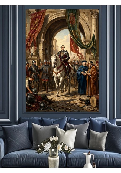 Fetih Kapısında Atlı Fatih Sultan Dekoratif Kanvas - Mdf Ahşap Tablo Çok Renkli