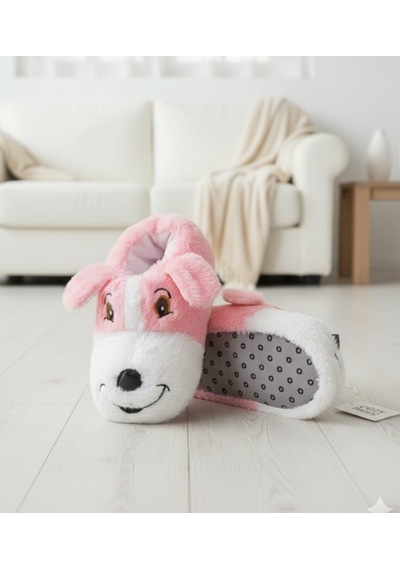 Papucumun Dünyası Unisex Yumuşak Taban Sevimli Köpek Panduf Yetişkin Ve Çocuk Kız Ve Erkek Panduf Pembe