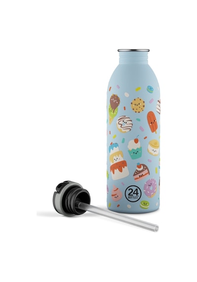 Kids Bottle Sweet Friends Pipetli Paslanmaz Çelik Çocuk Su Matarası 500 Ml Mavi