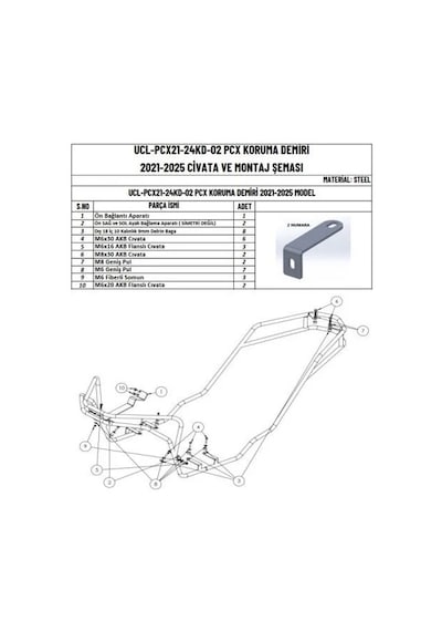 Moto Üçel Honda Pcx 2021-2025 Uyumlu Etraf Koruma Demiri