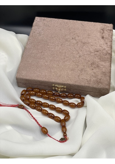 Omari Osmanlı Benzetme Arpa Kesim Karamel Kahve Sıkma Kehribar Tesbih 8x12 Mm Kahverengi