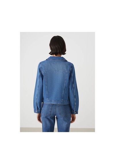 LC Waikiki Gomlek Yaka Kadin Jean Ceket Mıd Indıgo Rodeo