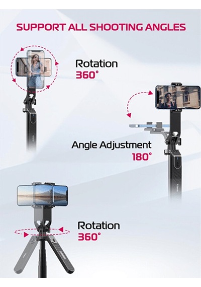Bluetooth Kumandalı 175cm Tripod Selfie Çubuğu / Go Pro Uyumlu /
