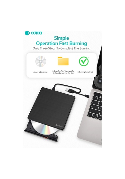Coteci Çift Bağlantılı Usb 2.0 Type-c Harici Dvd Rw Yazıcı Teknoloji Bağlantı