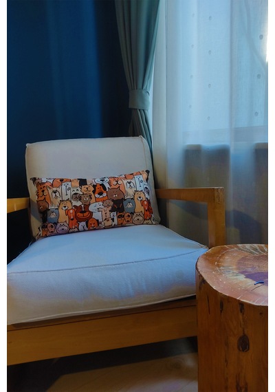 Kedi Köpek Desenli Kırlent Yastık / %100 El İşi / 50x25
