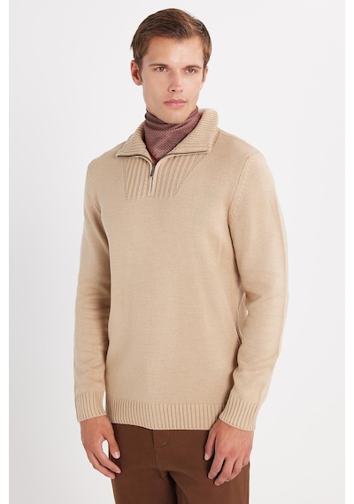 Tudors Erkek Slim Fit Dar Kesim Armürlü Fermuarlı Taş Dik Yaka Kazak-34919 Taş - Ekru Tudors Erkek Slim Fit Dar Kesim Armürlü Fermuarlı Taş Dik Yaka Kazak-34919 Taş - Ekru