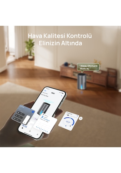 Air Purifier Macro Max S Akıllı Hava Temizleyici, Hepa Filtre, Pm2.5 Sensör, 18 Db, 203 M², Rgb Işık Gri
