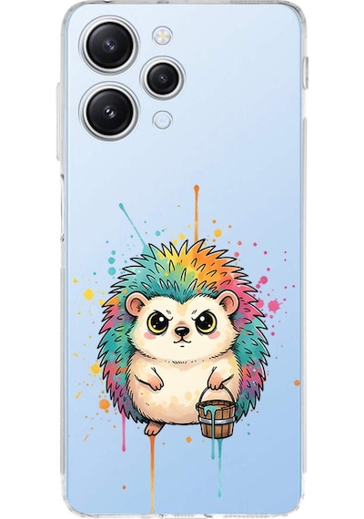 Redmi 12 İle Uyumlu Splash Kirpi Tasarımlı Şeffaf Silikon Kılıf Şeffaf