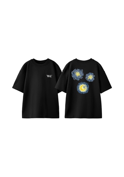 Thewert Van Gogh 6 Tasarım Sırt Baskılı Pamuk Siyah Oversize T-shirt