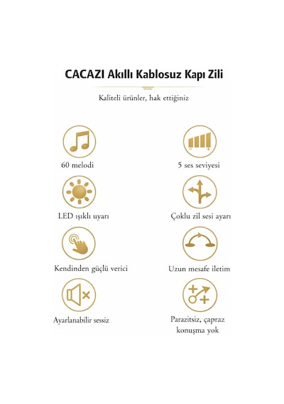 Kablosuz Kapı Zili Seti 60 Melodi, 110 Db, 150 M Menzil 1 Alıcı + 1 Buton
