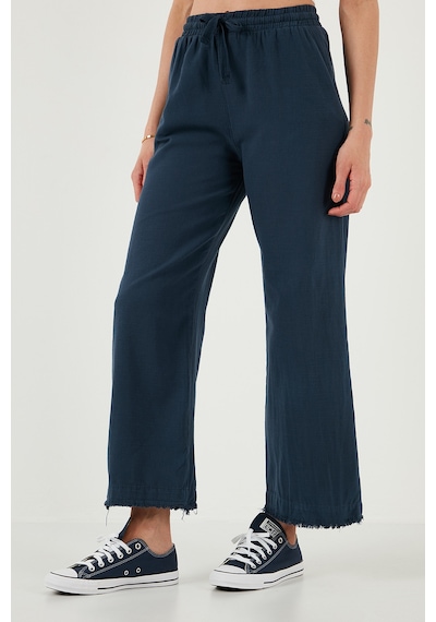 Lela Pamuklu Relaxed Fit Yüksek Bel Geniş Paça Bayan Pantolon 668Yp5275 Lacivert