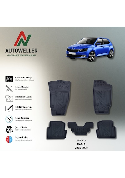 Skoda Fabia 2015-2020 Uyumlu Havuzlu Oto Paspas