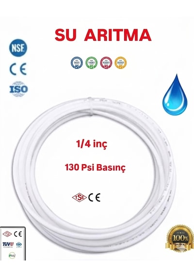 Su Arıtma Cihazı Hortumu Beyaz 6 Mm 1/4 Inç Tüm Arıtma Cihazlarına Uyumlu 5 Metre