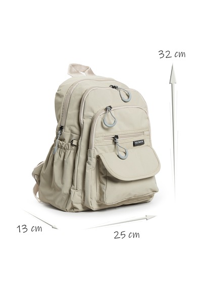 İmaks Küçük Boy 32 Cm Hafif Su Geçirmez Paraşüt Kumaş Çok Gözlü Günlük Kadın Sırt Çantası 8317a Bej