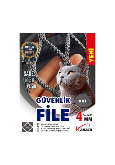 Gri Çocuk Güvenlik File 2.5x12 M 4mm Kalın İp, 5x5cm Göz Aralığı