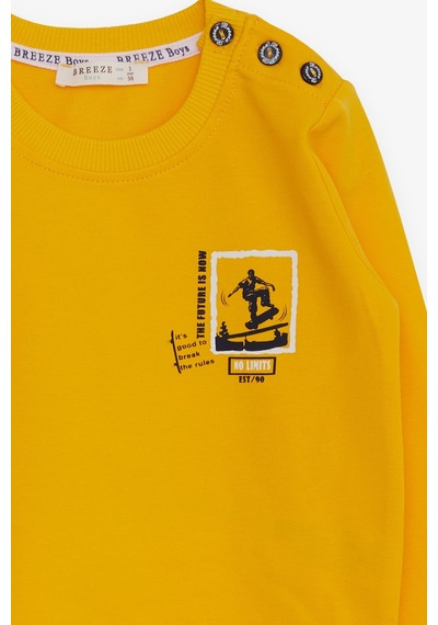Breeze Erkek Bebek Sweatshirt Kaykaycı Baskılı 9 Ay-3 Yaş, Sarı