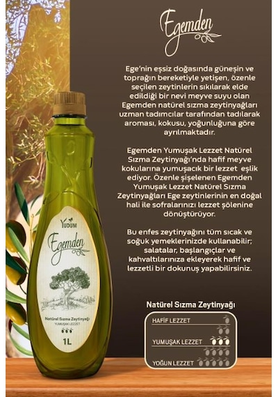 Yudum Egemden Naturel Sızma Zeytinyağı Yumuşak Lezzet Pet 1 L