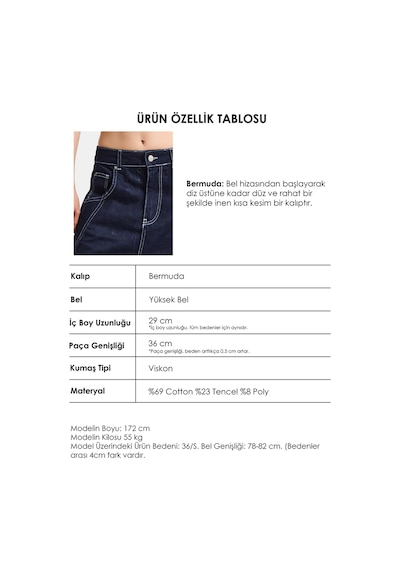 it's basic Kadın İndigo Selvedge 7s6-50 Baggy Fit Maxi Boy Özel Tasarım Denim Bermuda Şort