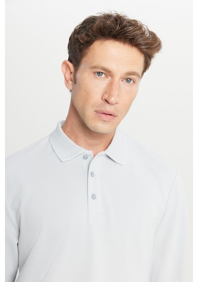 Ac&Co / Altınyıldız Classics Erkek Grı %100 Pamuk Standart Fit Normal Kesim Polo Yaka Sweatshirt Gri