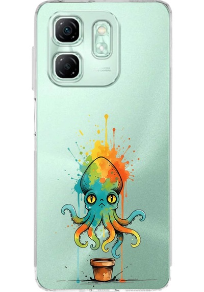 Infinix Smart 9 İle Uyumlu Splash Ahtapot Tasarımlı Şeffaf Silikon Kılıf Şeffaf