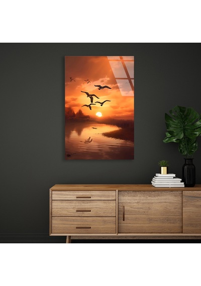 Gün Batımında Kuşlar - Cam Tablo - Deg0918 50 X 70 Cm