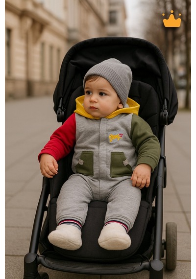 Babyhola Erkek Bebek Çocuk Tulum Şardonlu Kalın Kapşonlu Ve Cepli 12644 Gri