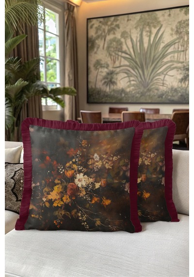 Vintage Çiçek Barok Saçaklı Yastık Kılıfı - Sanatsal Floral Kahverengi Bordo Püsküllü Kırlent Kılıfı Kadim Lagün Nektar Vintage Çiçek Barok Saçaklı Yastık Kılıfı - Sanatsal Floral Kahverengi Bordo Püsküllü Kırlent Kılıfı Kadim Lagün Nektar