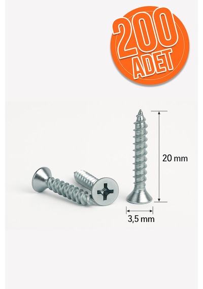 200 Adet Sunta Vidası 3.5x20 Mm Sivri Uçlu Ahşap Tahta Ağaç Mobilya Vidası Diğer 87576240
