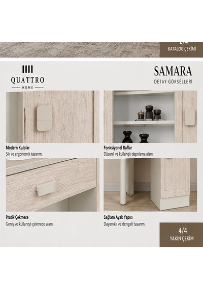 Samara Kitaplıklı Çalışma Masası Meşe - Beyaz