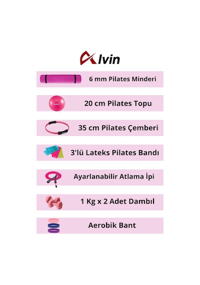 6 Mm Minderli Pilates Seti 12 Parça Evde Spor Ve Pilates Seti Pembe