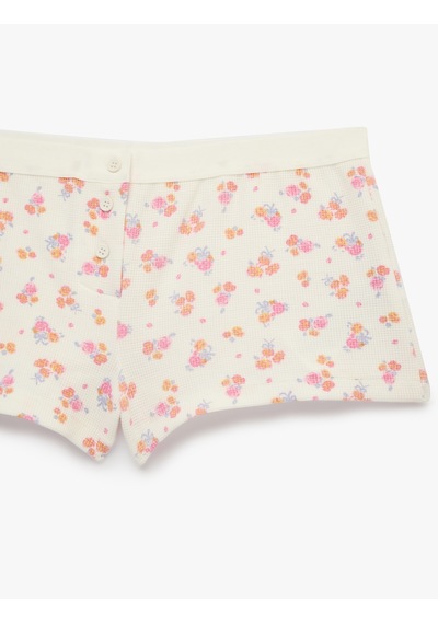 Koton Rahat Kesim Düğmeli Çiçekli Şort Pijama Altı Lila Desenli 6slk80028mk