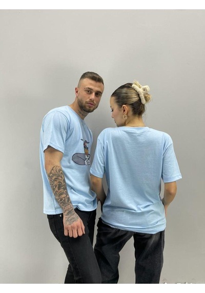 Flood Of Style Unisex Tshirt Bebe Mavi Tom Ve Jerry Baskılı Sevgili Çift Kombini 2 'li Set Bej