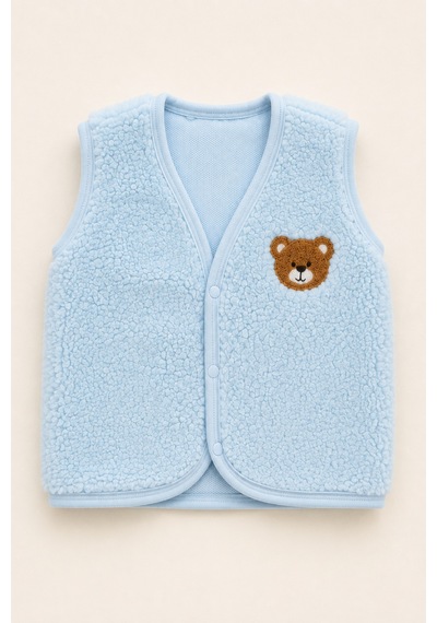Beniizle Ayıcık Nakışlı Çıtçıtlı Welsoft Unisex 2'li Bebek Yelek Beyaz