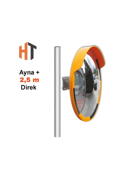 Trafik Güvenlik Aynası 60 Cm Sarı-siyah Ve 2,5 M Galvaniz Flanşlı Direk Set