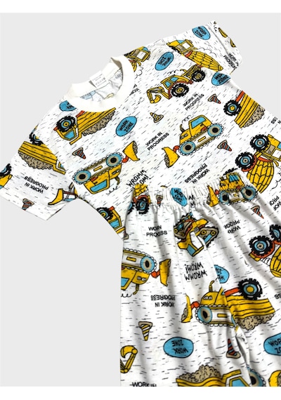 Aliş Kids Erkek Çocuk Pamuklu Beyaz Araba İş Makinesi Desenli Kısa Kollu Şortlu Yazlık Pijama Takımı Aliş Kids Erkek Çocuk Pamuklu Beyaz Araba İş Makinesi Desenli Kısa Kollu Şortlu Yazlık Pijama Takımı