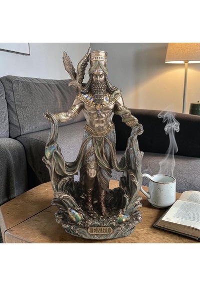 Dekoratif Enki Biblo Wise Veronese Poliresin Mezopotamya Tanrısı Figürü 23,5 Cm .