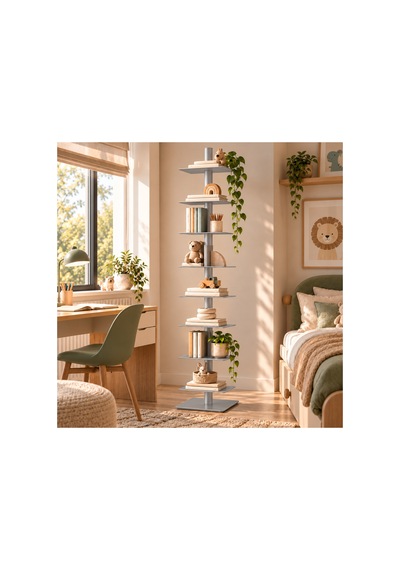 Axis 8 Raflı Metal Kitaplık Modern Tasarım Dikey Dekoratif Kitaplık Gümüş - 935176049 Gümüş