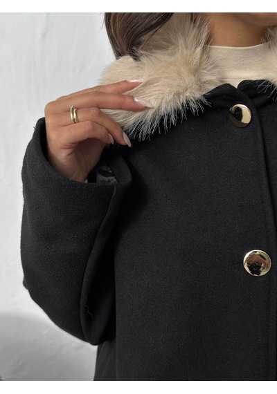 Verymoda Peluş Yakalı Dügmeli Kaşe Mont F2048 Siyah