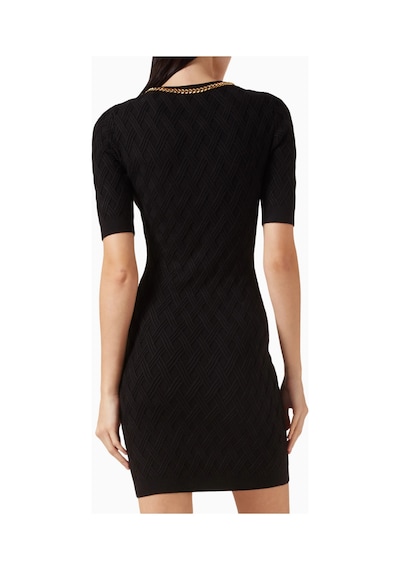 Elit Elisabetta Franchi Diamond Trim Jakar Triko, Metal Detaylı Mini Elbise Siyah