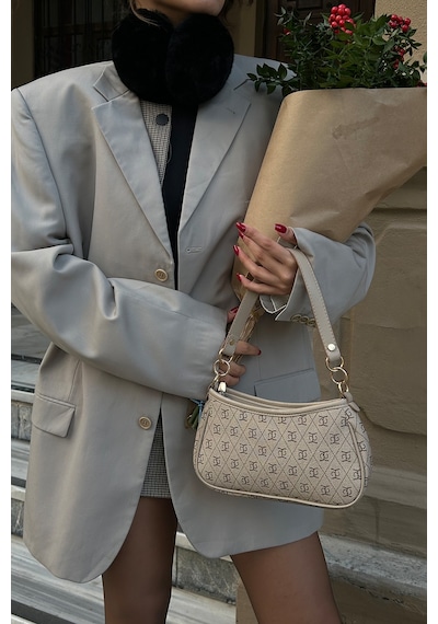 Shule Bags Farme Monogram Baget Ve Çapraz Çanta Bej Bej