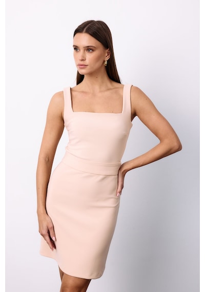 Sateen Kare Yaka Crop Bluz - Bej