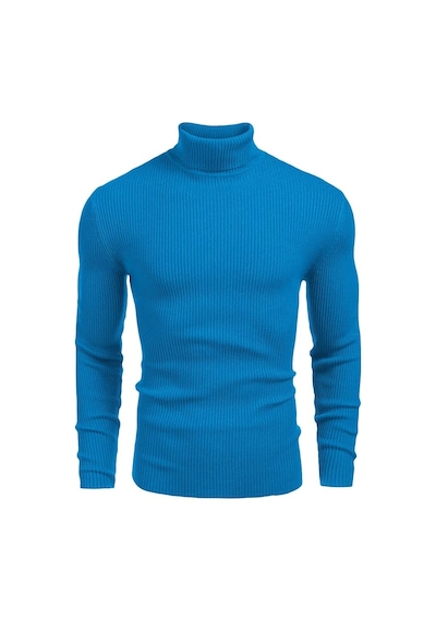 Polızeı Erkek Slim Fit Boğazlı Triko Kazak Esnek Dokulu Mavi