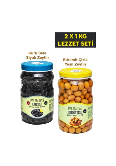 2 X 1 Kg Kuru Sele Siyah Ve Edremit Çizik Yeşil Zeytin Lezzet Seti