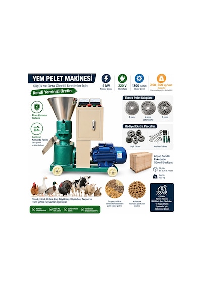 4 Kw 220v Yem Pelet Makinesi Kontrol Panelli 3-4-6 Numara Elek Ve Yedek Pres Dişlisi Lisinya