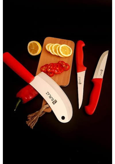 Sürlaz Red Pratik Mutfak Bıçak Seti Salata Bıçağı Et Bıçağı Meyve Bıçağı 3'lü Çok Renkli