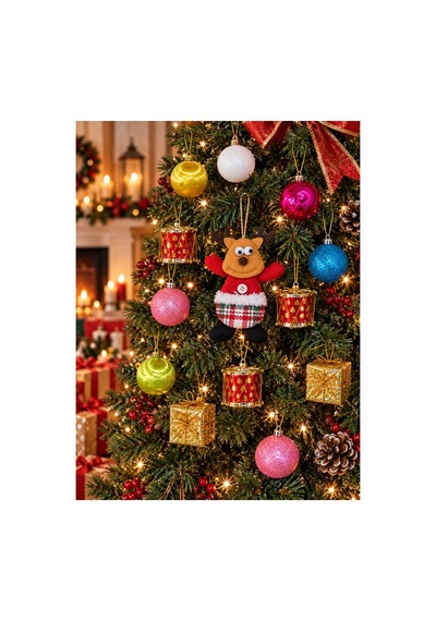 Yeni Yıla Özel 13 Parça Yılbaşı Ağacı Süsü Geyik Figürlü Noel Peluş Ve Yılbaşı Aksesuar Süsleme Seti Diğer
