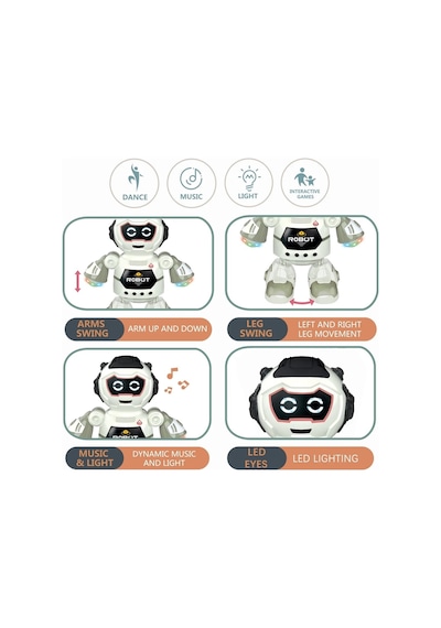 3d Disko Işıklı Ve Müzikli Dans Eden Elektronik Oyuncak Robot Piller Hediye 20 Cm.