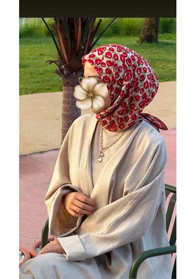 Qalortex Scarf Pamuklu Pera Desen Eşarp - Kiraz